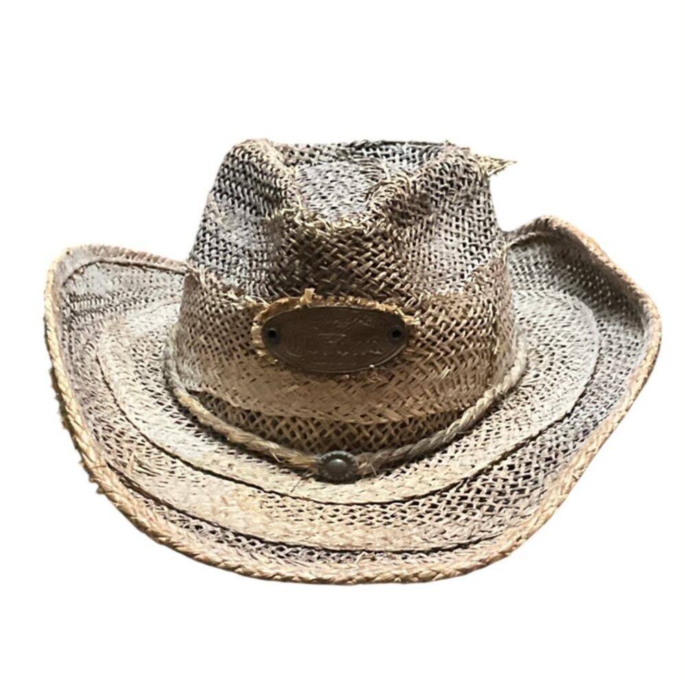Castillo International Corona Men's Straw Western Hat Distressed Band Tie OS EUC